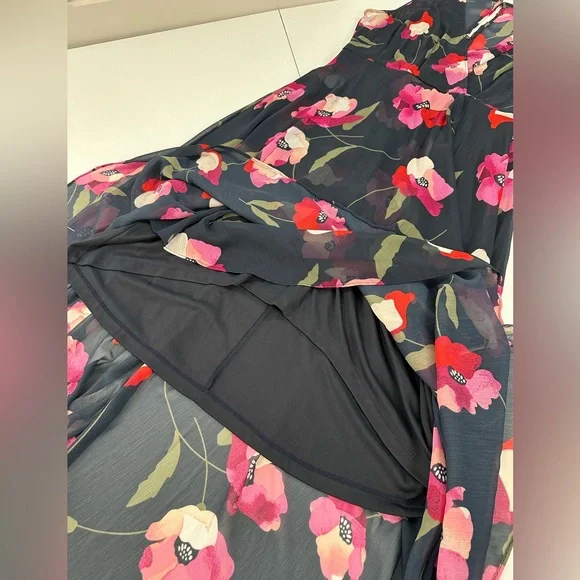 Calvin Klein Floral Sleeveless Chiffon High-Low Dress Navy Pink Red Elegant 12 - Picture 8 of 12